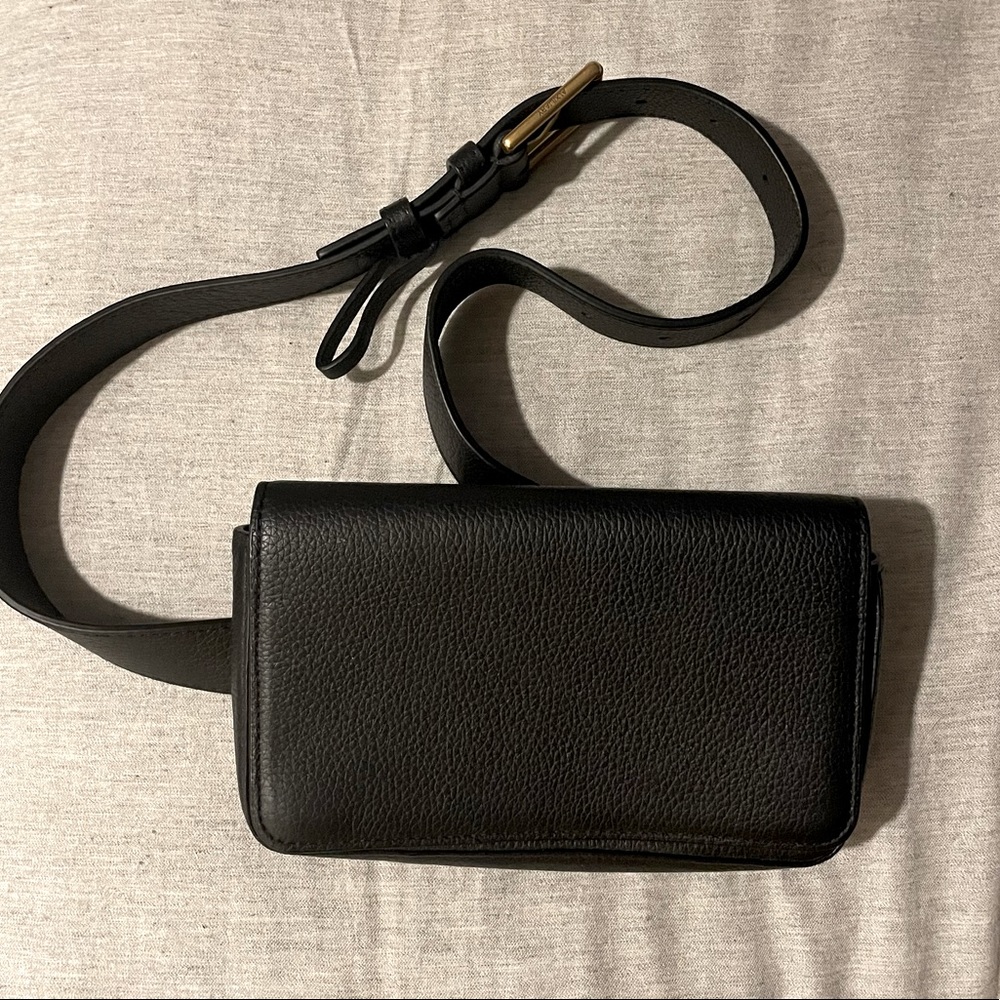 Auxiliary Black Leather Belted Fanny Pack